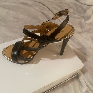 Nine West black & gold high heel sandals